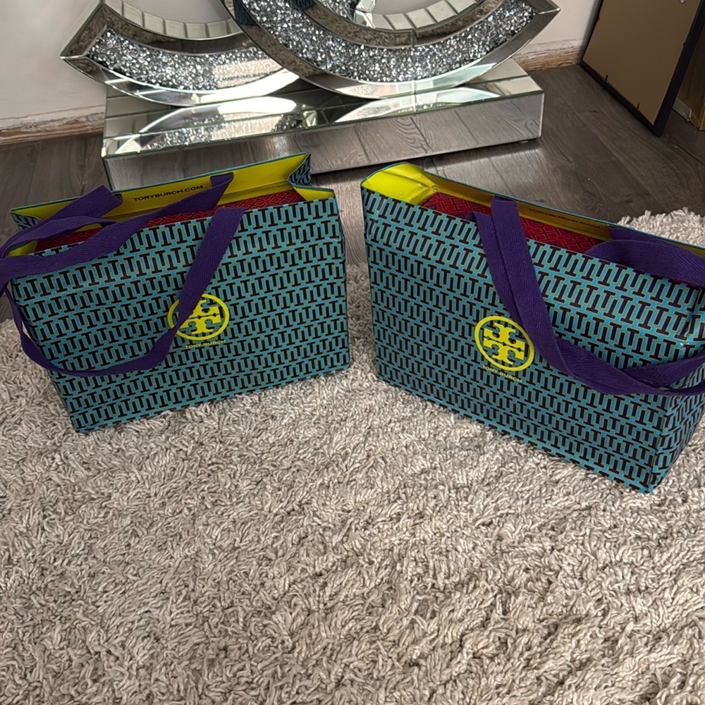 2 Tory Burch Paper Bags Shopping Gift with Box Red